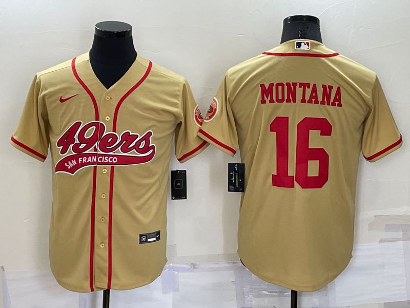 Men San Francisco 49ers #16 Montana Yellow Nike Co branded NFL Jersey